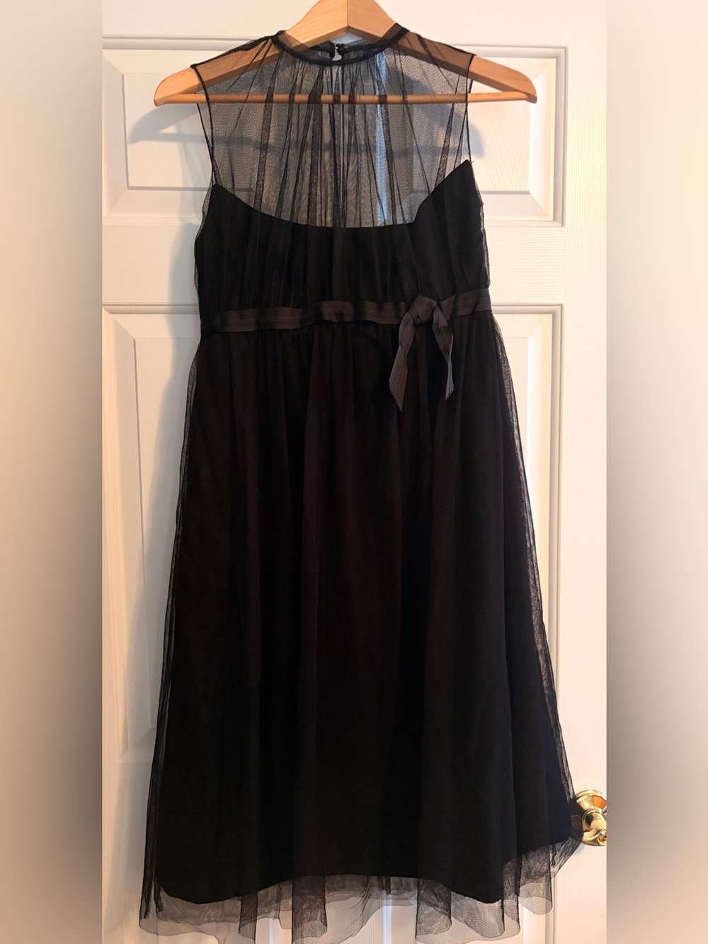 Vera Wang Black Tulle A-Line Midi Dress with Waist Bow